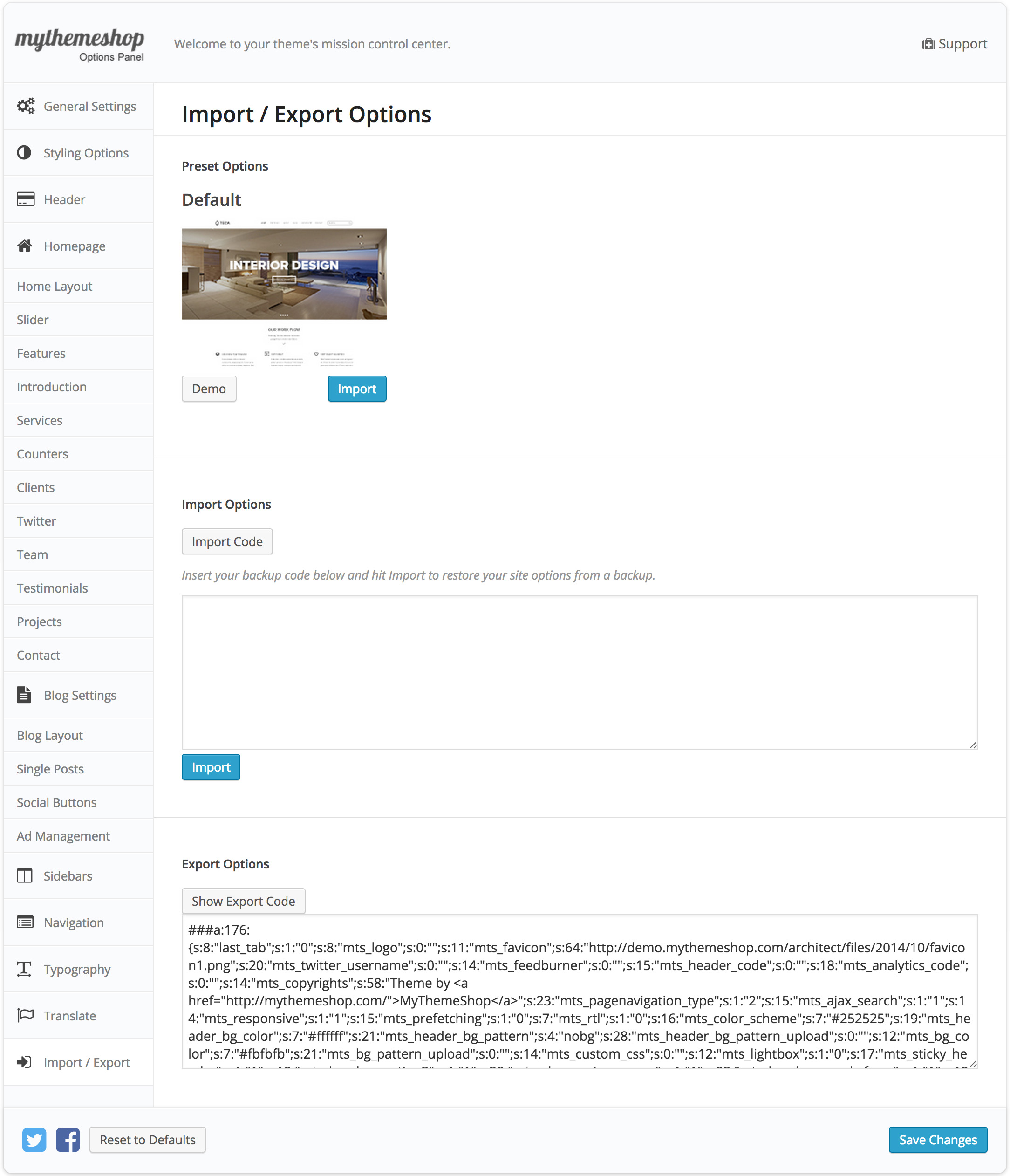 Import Settings Architect Import Settings