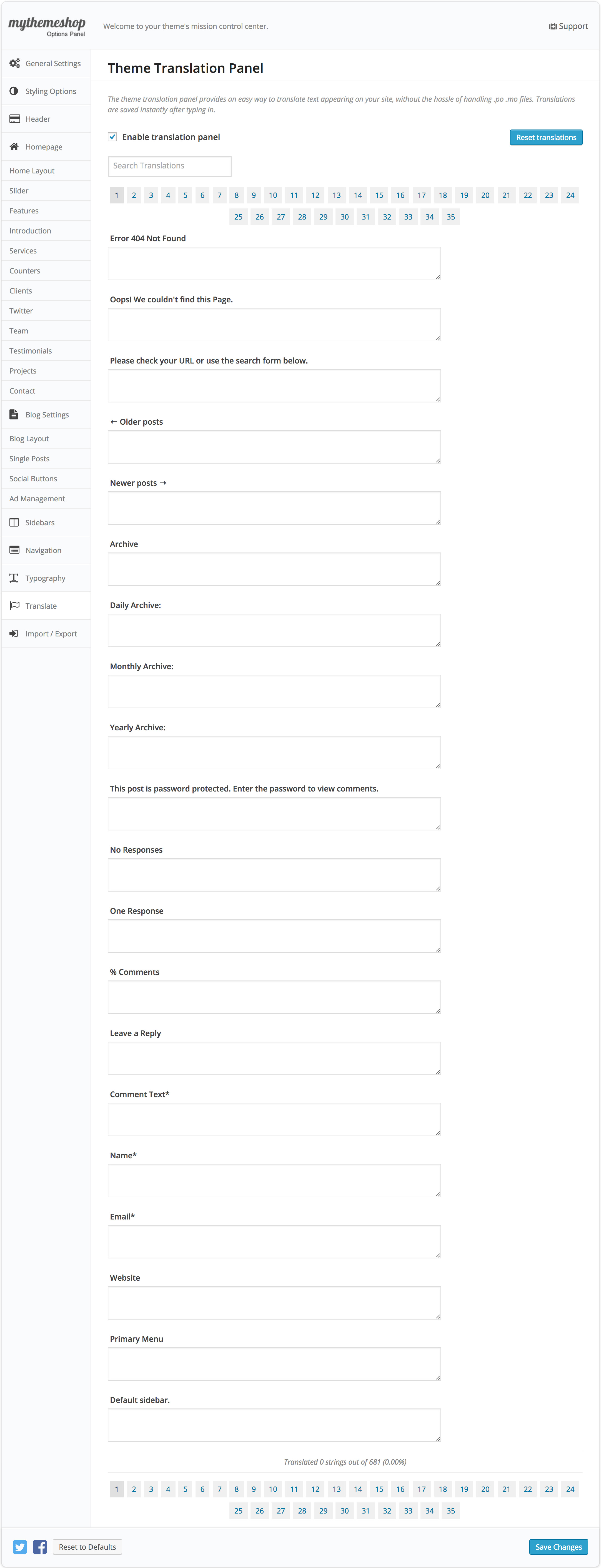 Translation Settings Architect Translation Settings